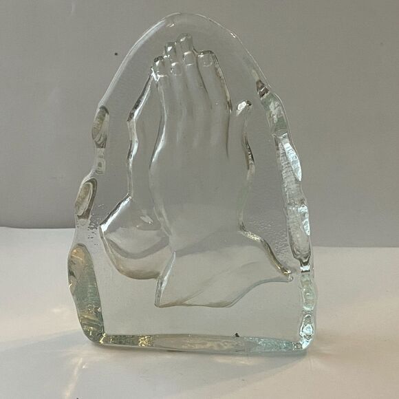 Praying Hands Art Glass Sculpture Paperweight Bookend Figure Statue Home Décor - Picture 1 of 7